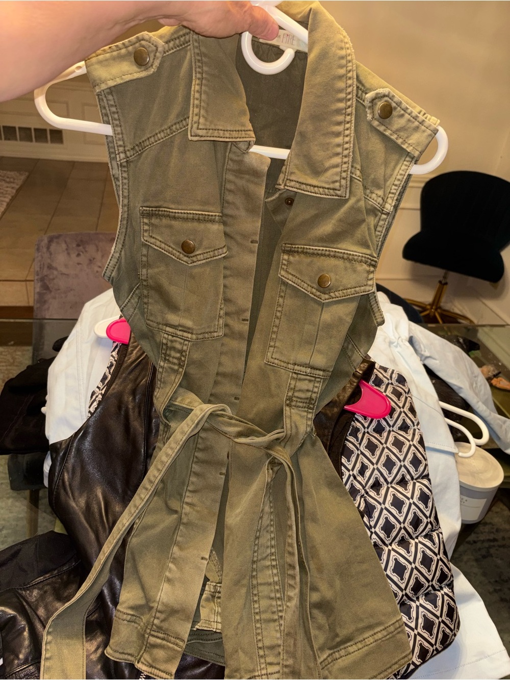 love, Fire Olive Utility Sleeveless Belted Vest
